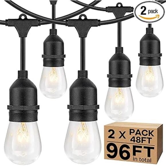 2-Pack 96FT Outdoor String Lights with Dimmable 11W Edison...